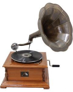 Antique Replica RCA Victor Phonograph Gramophone with Dark Aged Bronze Horn