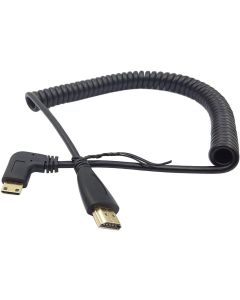 SinLoon Angle 90 Degree Right Mini HDMI to HDMI, Right Angled Mini-HDMI Male to HDMI Male Gold Plated Converter Adapter Coiled Spiral Cable,Support 3D, 1080P,1.5~10 Feet90Mini-HDMI Right