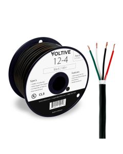 Voltive 12/4 Speaker Wire - 12 AWG/Gauge 4 Conductor - UL Listed in Wall (CL2/CL3) and Outdoor/In Ground (Direct Burial) Rated - Oxygen-Free Copper (OFC) - 100 Foot Spool - Black