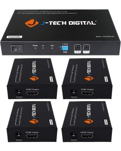 J-Tech Digital 1x4 HDMI Extender Splitter Combo Over Cat5e/Cat6 cable up to 164 feet (50 meters) at 1080P with Local Loop out and Bi-directional IR control (JTDHDEX1x4)
